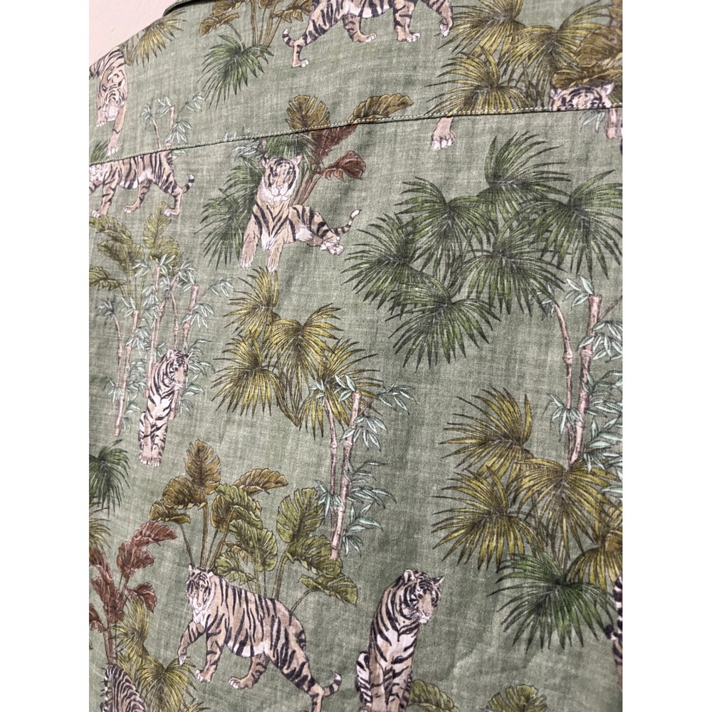 NWT Hartford Safari Tiger Print Camp Shirt‎ XL Green Cotton Button Front - Picture 8 of 10